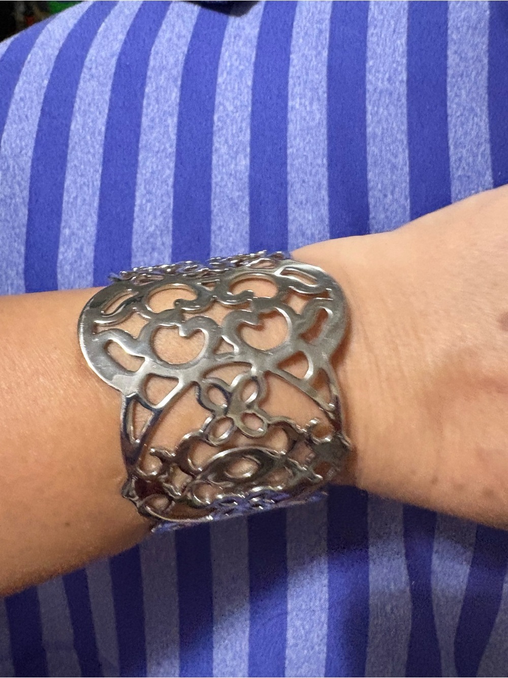 Lia Sophia Silver Filigree Openwork Cuff Bracelet